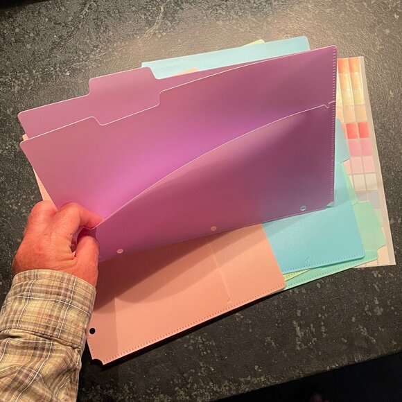 Set of Five 3-Ring Binder Dividers with Tabs, Pockets, Pastel, Durable (NWOT) - Picture 5 of 12